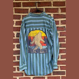 Bigfoot Cryptid Reworked Upcycled Button Down Long Sleeve